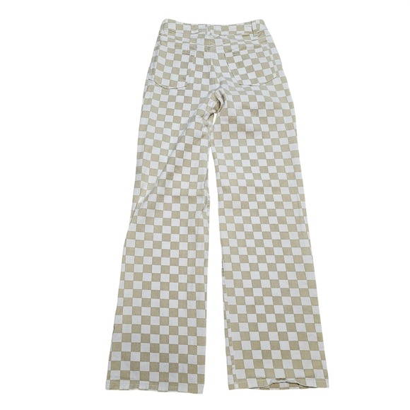 RSQ Tan White Checkered Wide Leg High Rise Jeans Size 24 Skater Streetwear - Picture 2 of 7